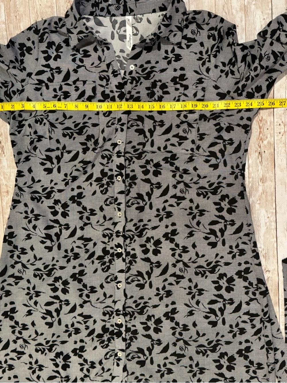NY Collection Gray and Black Floral Midi Shirt Dress - Picture 6 of 11